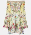Camilla Floral Print A Line Silk Mini Dress In Yellow