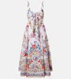 Camilla Ballerina Tie-detailed Cutout Ruched Floral-print Cotton-blend Midi Dress In Multi