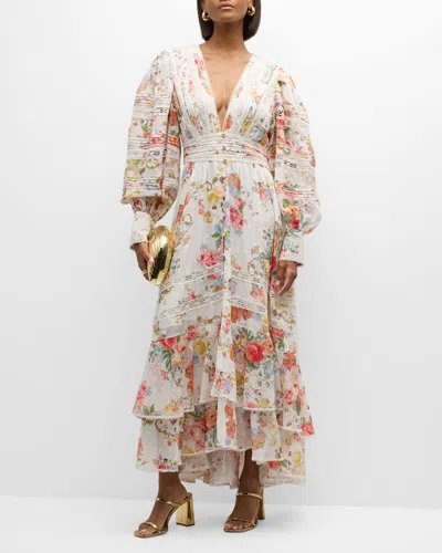 Camilla Floral Cotton Button-front Maxi Dress With Lace Inserts In Sew Yesterday
