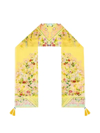 Camilla Floral Crinkle Scarf In Yellow