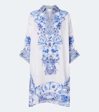 Camilla Floral Crystal-embellished Linen Kaftan In White