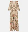 Camilla Waisted Dress With Hem Ruffle Rose Garden Revolution In Beige