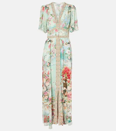 CAMILLA FLORAL EMBELLISHED SILK MAXI DRESS