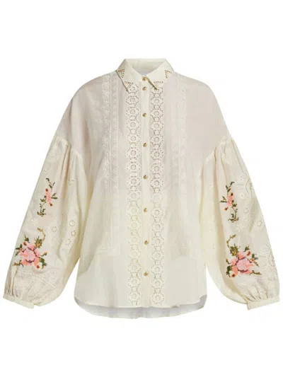 Camilla Floral-embroidered Shirt In White