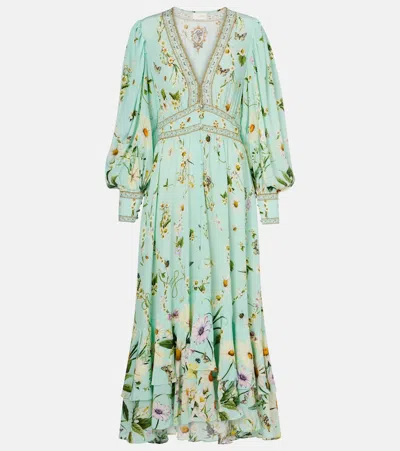 Camilla Crystal-embellished Printed Silk Crepe De Chine Maxi Dress In Green