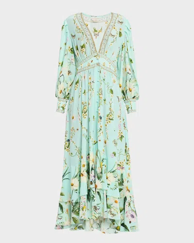 Camilla Floral Freefall Long Button-front Dress In Pink