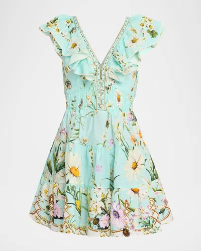 CAMILLA FLORAL FREEFALL TIERED FRILL MINI DRESS