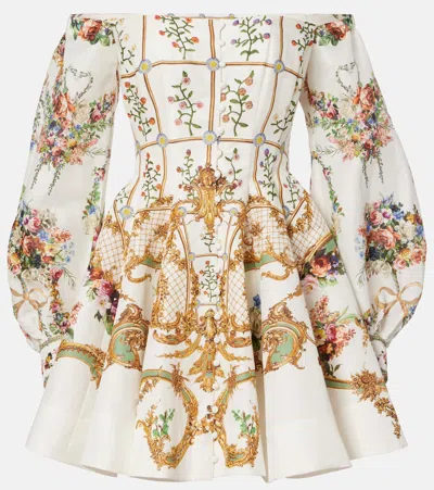 Camilla Floral Linen And Silk Bustier Dress In White