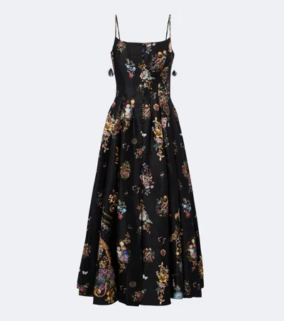Camilla Floral Linen And Silk Maxi Dress In Multicoloured