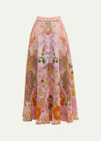 Camilla Gathered Linen And Silk Maxi Skirt In Clever Clogs