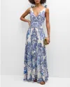 CAMILLA FLORAL LINEN SILK TIE-SHOULDER MAXI DRESS