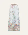 Camilla Floral Linen Wide-leg Pants In Plumes And Parterres