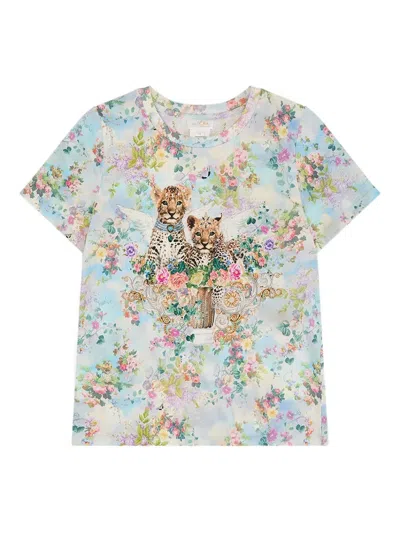 Camilla Floral-pattern Crew-neck T-shirt In Blue