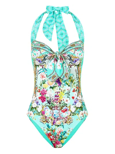 Camilla Floral-pattern Swimsuit In Blue