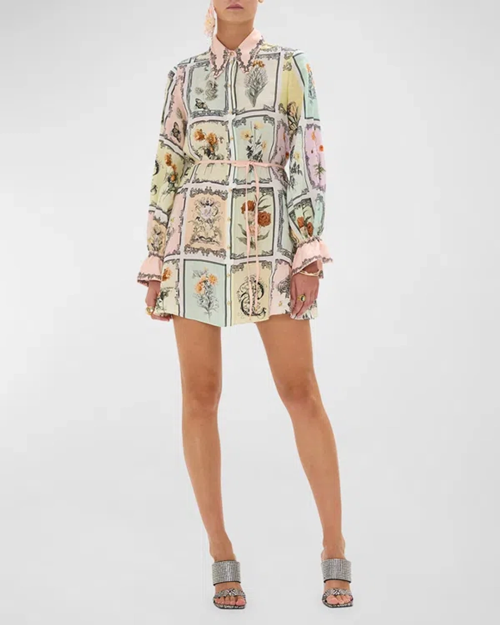 Camilla Floral Postcard-print Linen Mini Shift Dress In /white | ModeSens