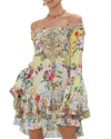 Camilla Floral Print A Line Silk Mini Dress In Flor Fantastica