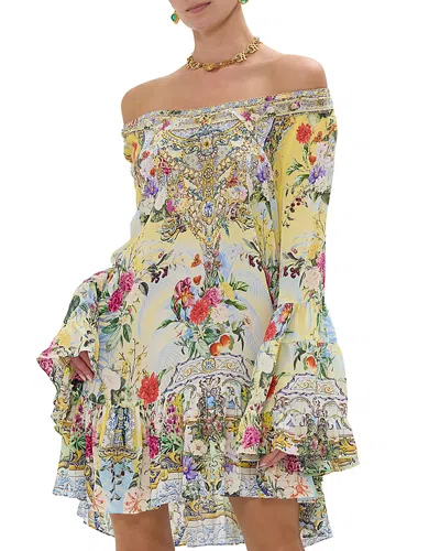 Camilla Floral Print A Line Silk Mini Dress In Flor Fantastica
