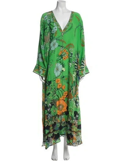Pre-owned Camilla Floral Print Beaded Accents Cover-up In Green