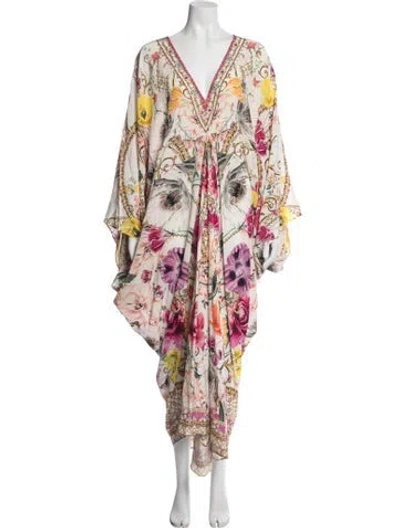 Pre-owned Camilla Floral Print Beaded Accents Cover-up In White
