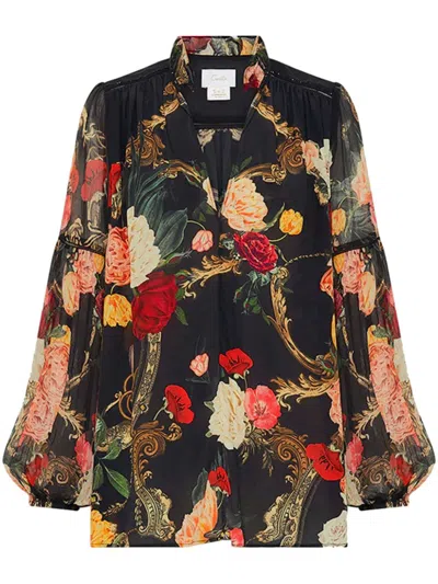Camilla Floral-print Blouse In Schwarz