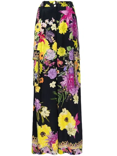Camilla Floral-print Cargo Trousers In Black
