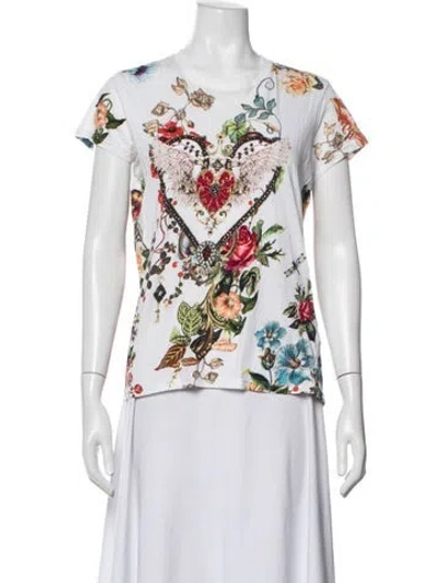 Pre-owned Camilla Floral Print Crew Neck T-shirt In White