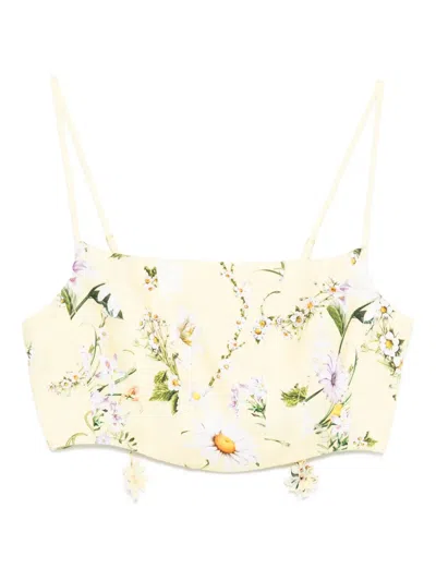 Camilla Floral-print Cropped Top In Neutral
