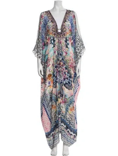 Pre-owned Camilla Floral Print Crystal Embellishments Cover-up In Blue