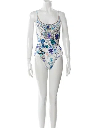Pre-owned Camilla Floral Print Crystal Embellishments One-piece In Blue