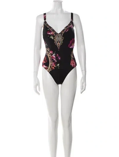 Pre-owned Camilla Floral Print Crystal Embellishments One-piece W/ Tags In Black
