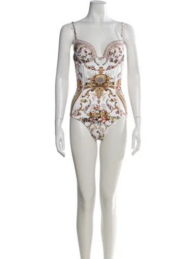 Pre-owned Camilla Floral Print Crystal Embellishments One-piece W/ Tags In White