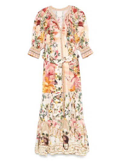 Camilla Floral-print Dress In Neutral