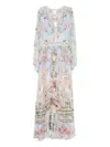 Camilla Tiled In Time Long Sleeve Silk Chiffon Maxi Dress In Blue