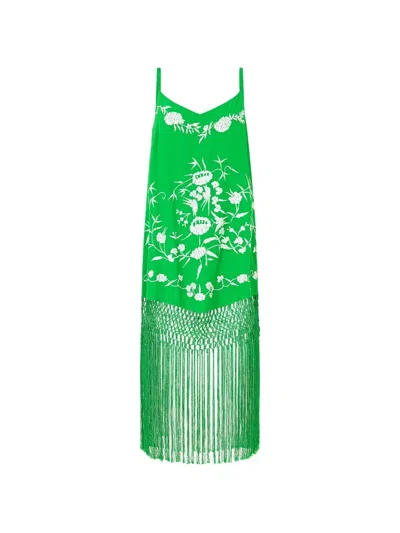 Camilla Floral Print Fringing Dress In Green