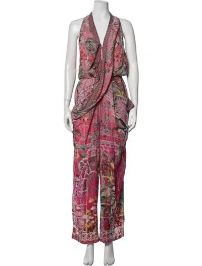 Pre-owned Camilla Floral Print Halterneck Jumpsuit In Red