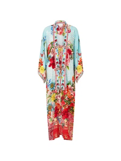 Camilla Floral-print Kimono In Blue
