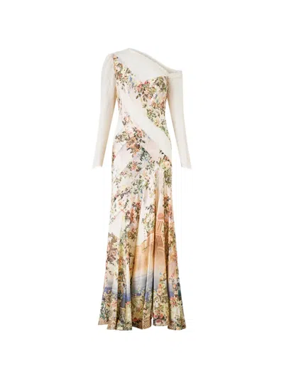 Camilla Floral Print Lace Trim Dress In Multi