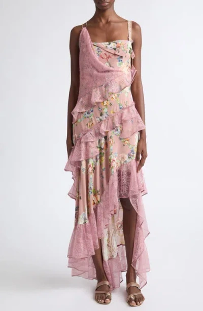 Camilla Floral Print Linen & Silk Corset Dress In Pink
