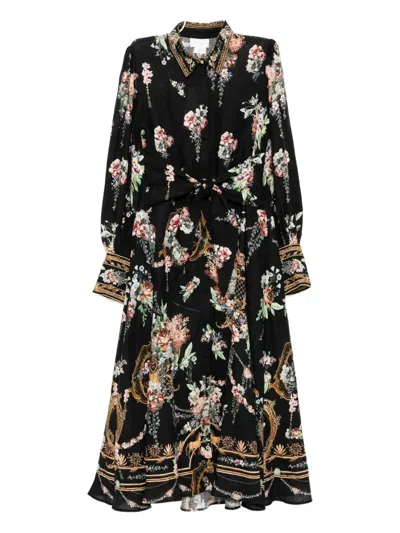 Camilla Floral-print Linen Dress In Multi
