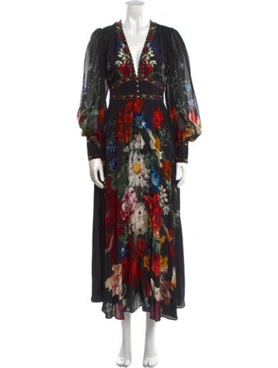 Pre-owned Camilla Floral Print Long Dress In Black