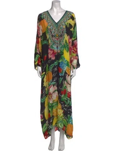 Pre-owned Camilla Floral Print Long Dress In Black