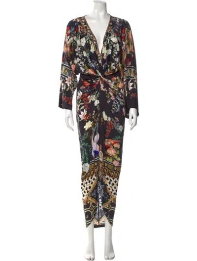 Pre-owned Camilla Floral Print Long Dress In Black