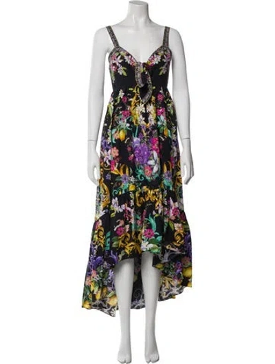 Pre-owned Camilla Floral Print Long Dress In Black