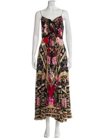 Pre-owned Camilla Floral Print Long Dress In Black