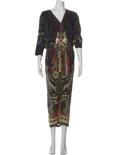 Pre-owned Camilla Floral Print Long Dress In Black