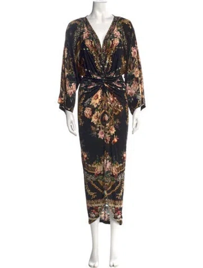 Pre-owned Camilla Floral Print Long Dress In Black