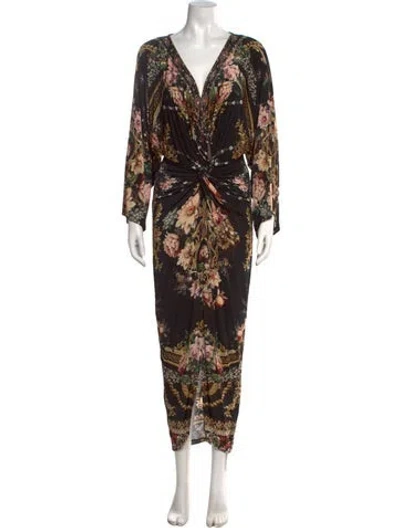 Pre-owned Camilla Floral Print Long Dress In Black
