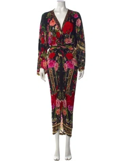 Pre-owned Camilla Floral Print Long Dress In Black