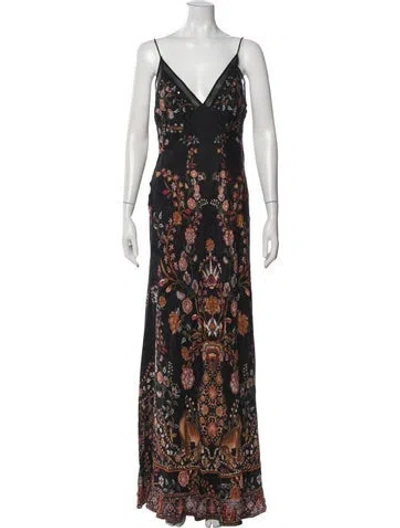 Pre-owned Camilla Floral Print Long Dress In Black