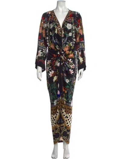Pre-owned Camilla Floral Print Long Dress In Black